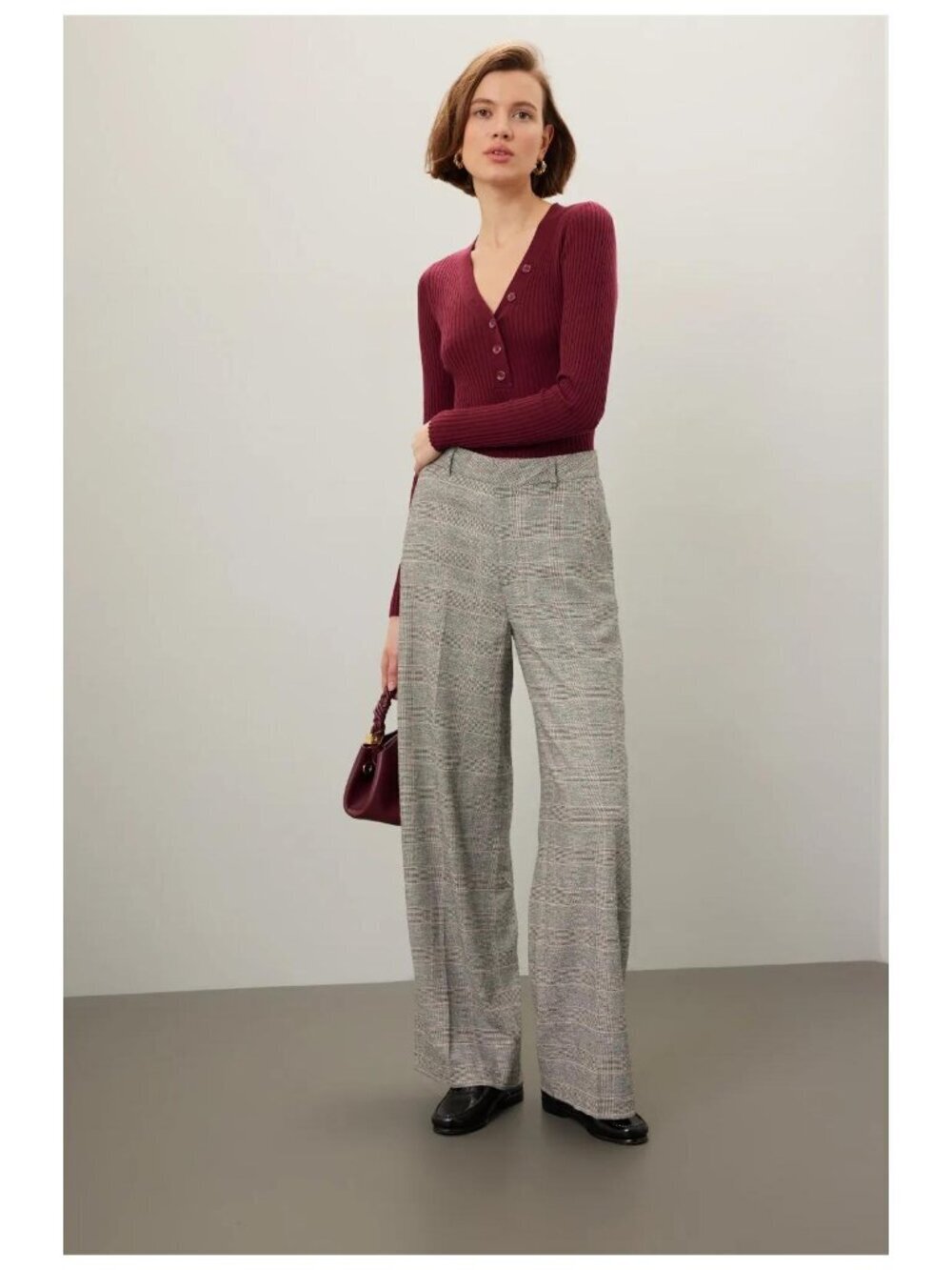 New Scotch & Soda Linen Hana High Rise Wide Leg Trouser Pants Plaid Check Long